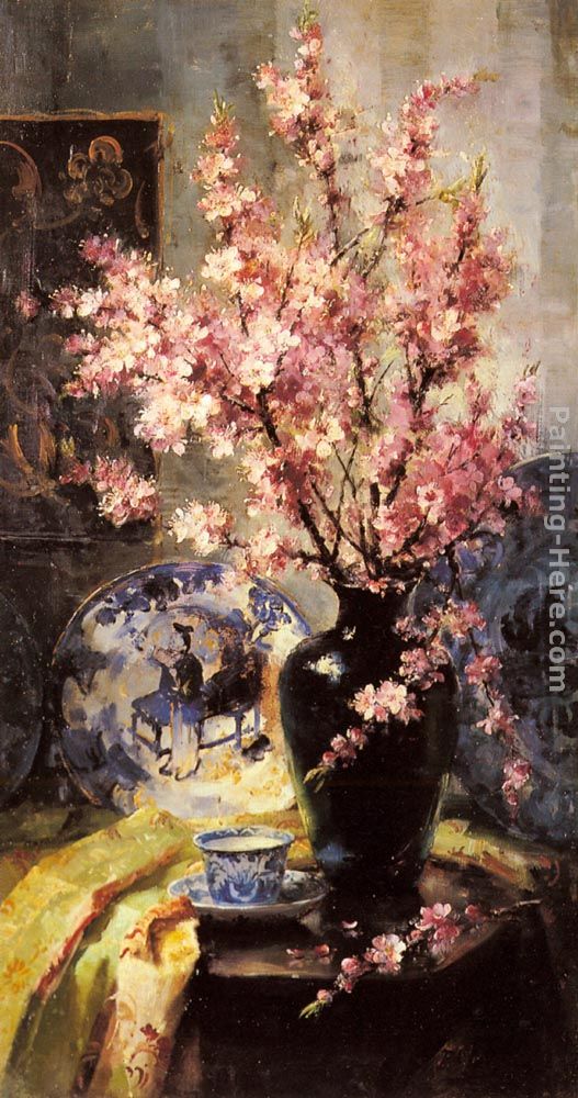 Apple Blossoms and Blue and White Porcelain on a Table painting - Frans Mortelmans Apple Blossoms and Blue and White Porcelain on a Table art painting